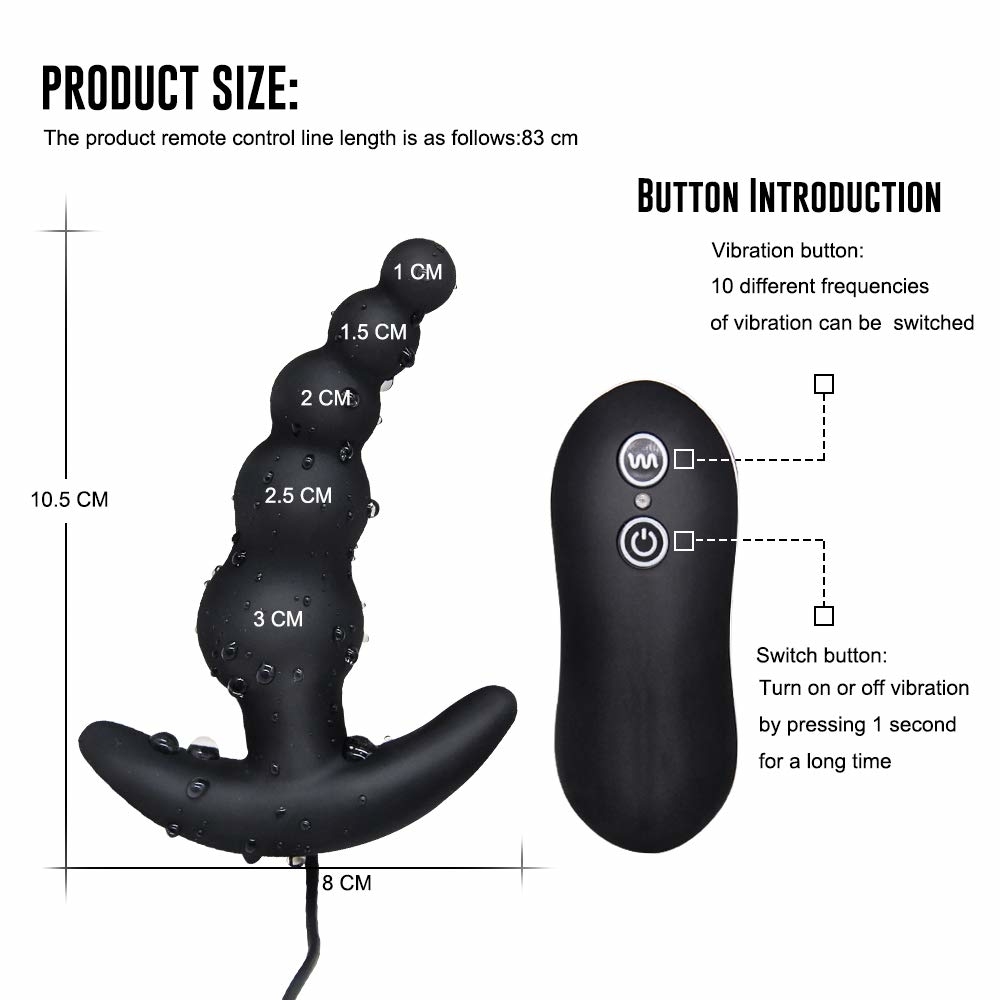 Silicone 10mode Vibrating Black Anal Plug Waterproof Unisex Male Female Adult Pleasure Toy - 1