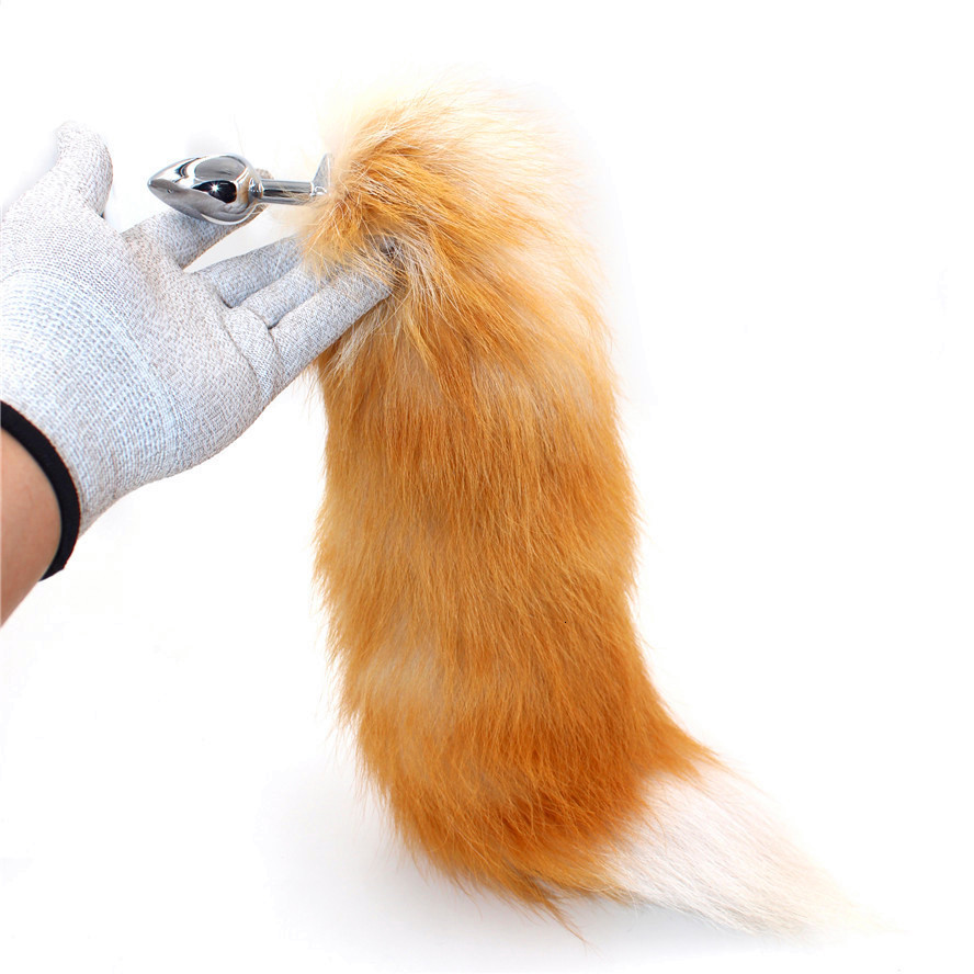 Quality Stainless Steel Fox Tail Anal Plug Large Realistic Fur Couples Erotic Cosplay Accessory - 3