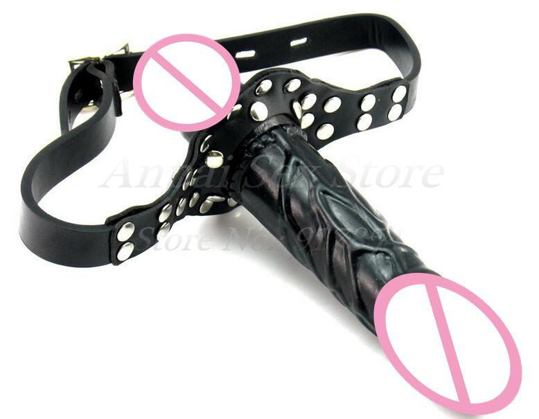 Doublesided Strapon Dildo With Open Mouth Gag Leather Harness Adult Erotic Sex Toy For Couples Fetish Lesbian Bondage Games - 1
