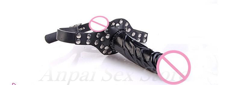 Doublesided Strapon Dildo With Open Mouth Gag Leather Harness Adult Erotic Sex Toy For Couples Fetish Lesbian Bondage Games - 4