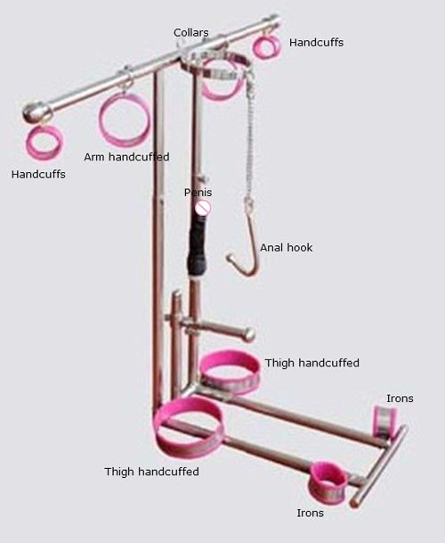 Stainless Steel Bdsm Bondage Frame Torture Device Wrist Leg Ankle Restraints Neck Corset Collar Handcuffs Anal Hook Dildo Set - 2