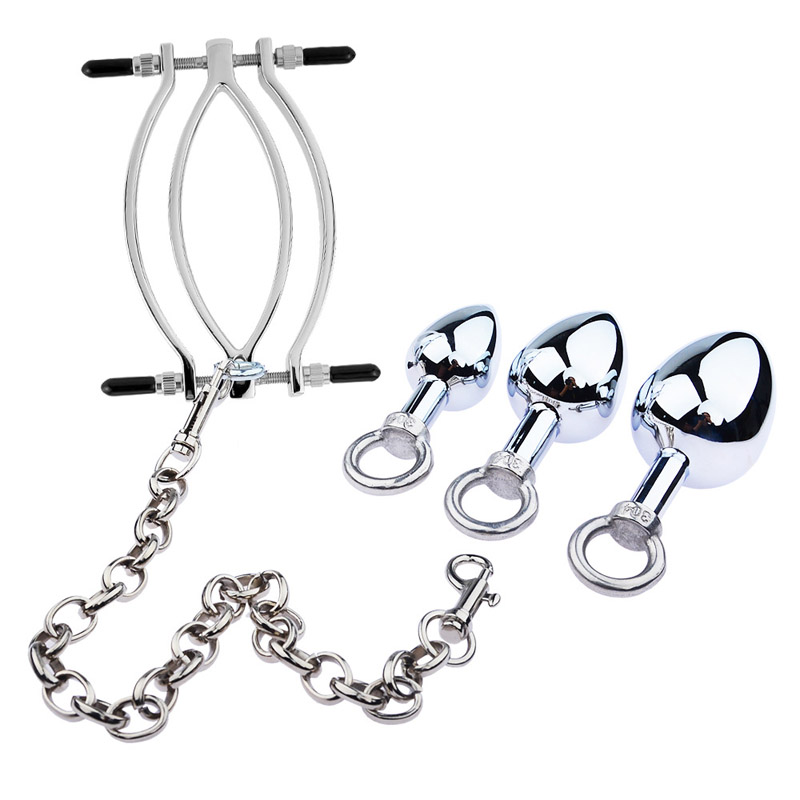 Bdsm Bondage Kit With Metal Anal Plug Vagina Spreader Clamp Chain Set Adult Couple Sex Game Accessory - 4