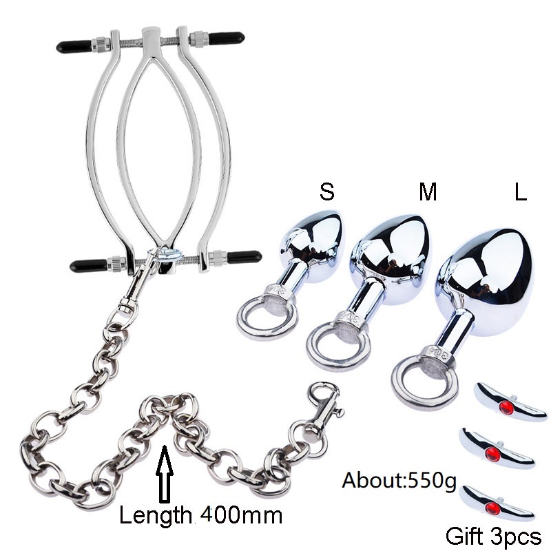Bdsm Bondage Kit With Metal Anal Plug Vagina Spreader Clamp Chain Set Adult Couple Sex Game Accessory - 10