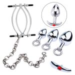 Metal Kit Set Anal Plug Vagina Spreader Clamp Pussy With Chain Bdsm Bondage Voyeur Accessory Adult Sex Toys For Couple Game Tool