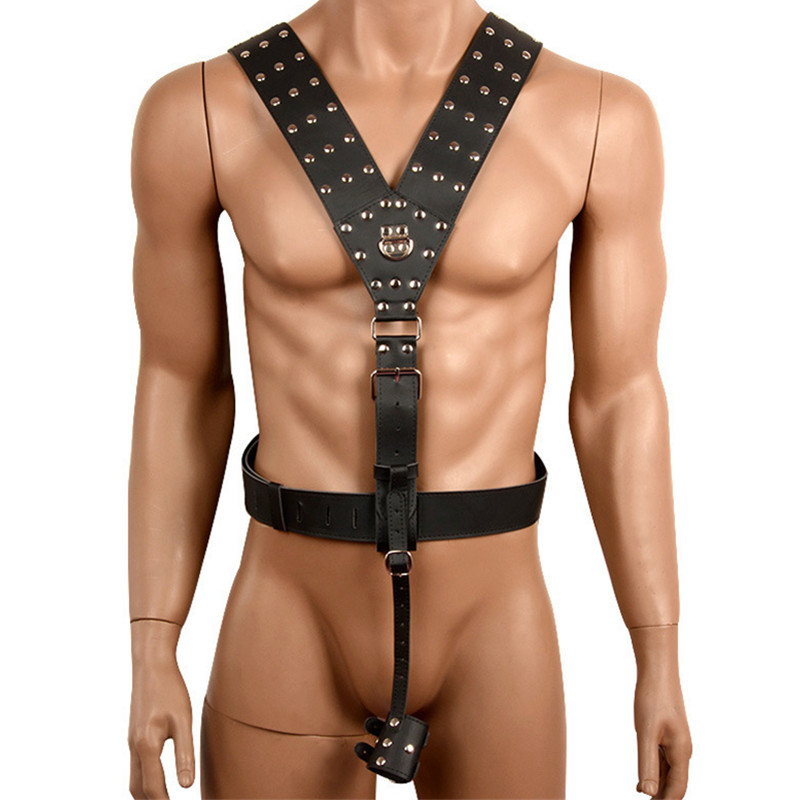 Mens Pu Leather Harness Cockring Restraint Kit Waist Strap Bondage Gear Bdsm Adult Games J10154 - 1