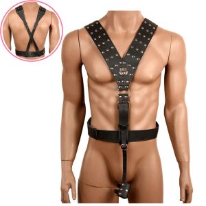 Male Pu Harness Bondage Gear With Cockring Restraints Kits Waist Strap Adult Games Bdsm Sex Toys For Men J10-1-54