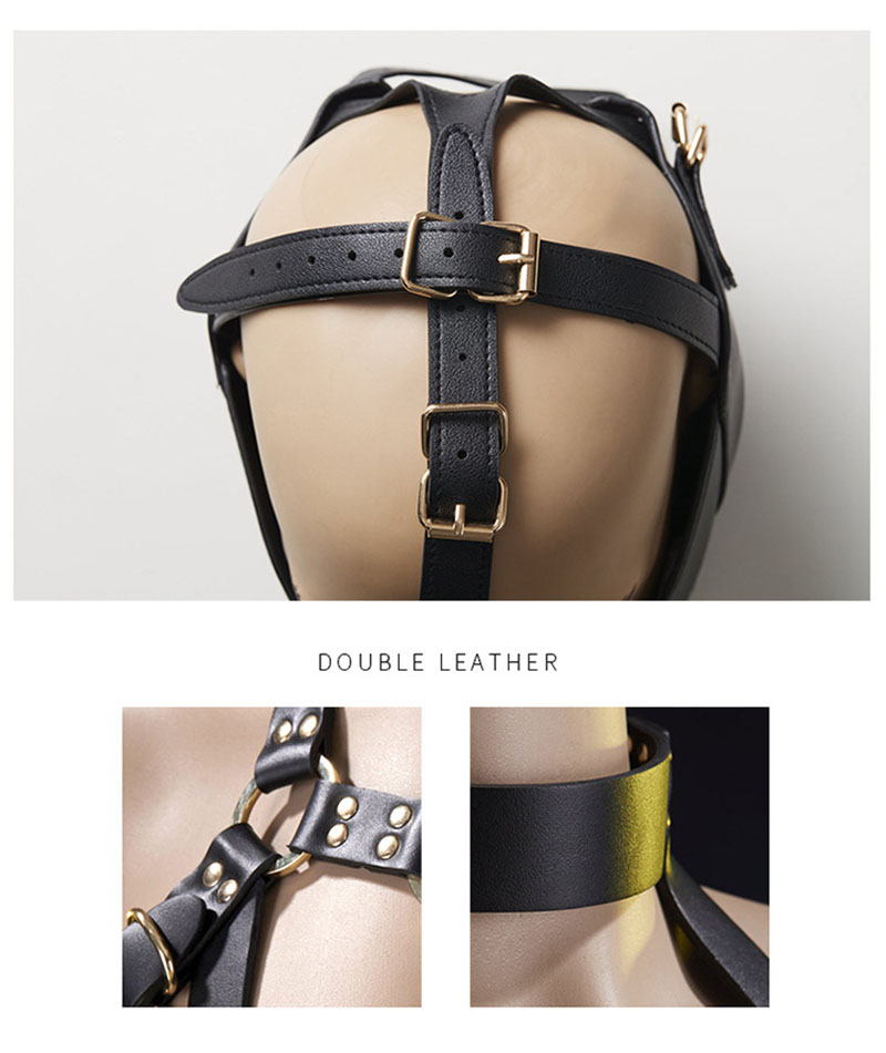Male Bdsm Bondage Kit Adjustable Leather Chastity Set With Handcuffs Headgear Cage For Erotic Adult Games - 5