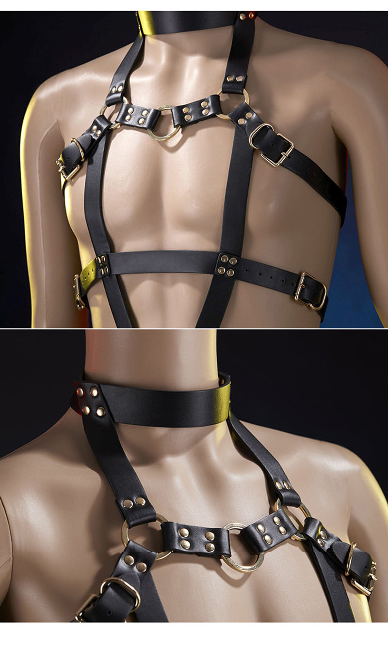 Male Bdsm Bondage Kit Adjustable Leather Chastity Set With Handcuffs Headgear Cage For Erotic Adult Games - 6