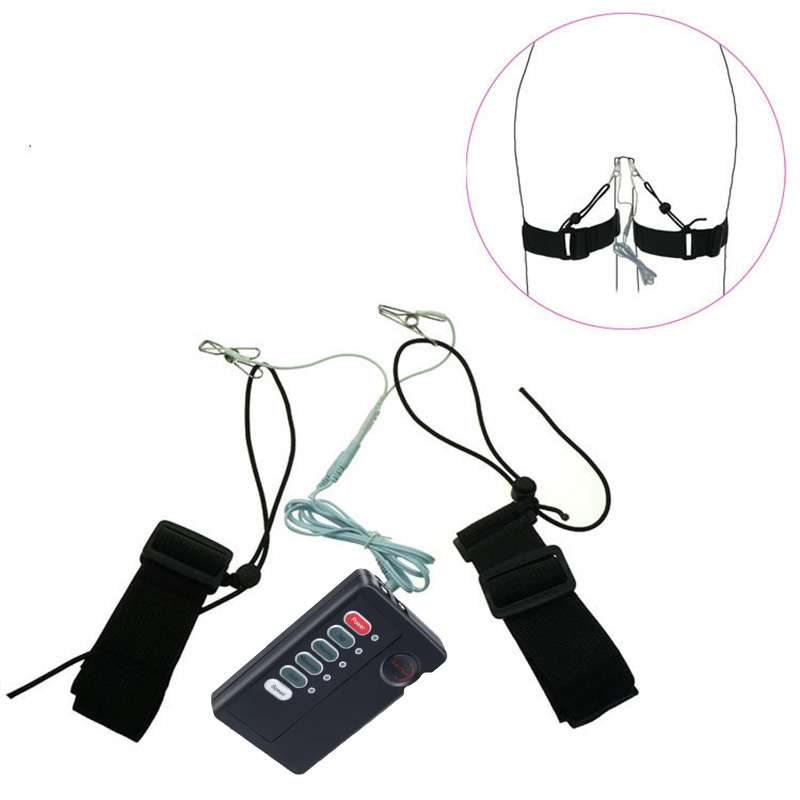 Womens Electrostimulation Intimate Toy Vibrating Nipple Clips Labia Clamps Leg Bondage Belt - 4