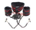 Bondage Restraint System Sex Collar With Handcuffs And Chain Nipple Clamps Wrist To Restraints Kit - 2