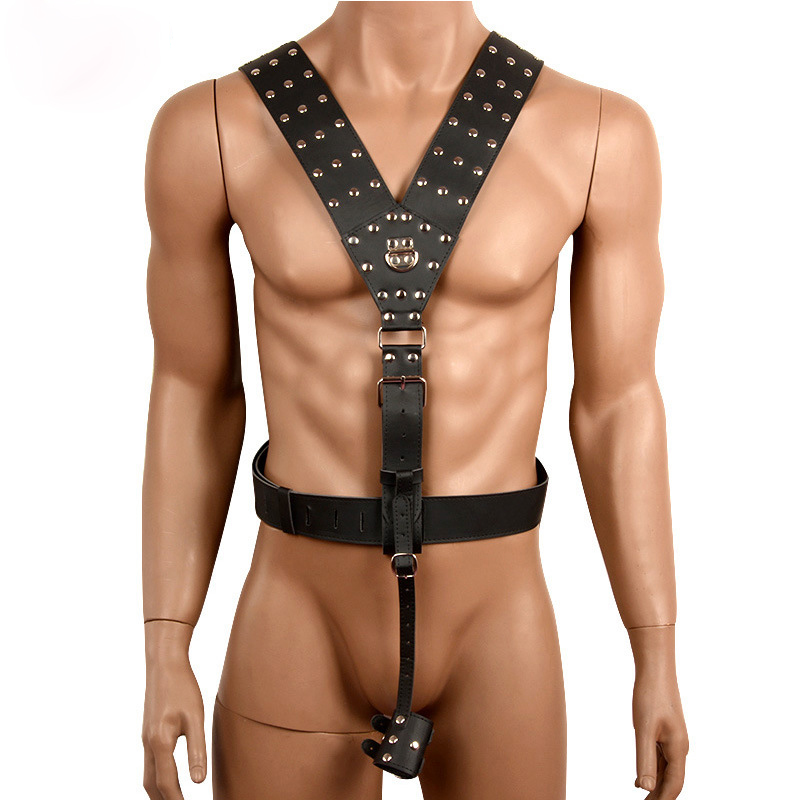 Leather Bdsm Bondage Mens Chastity Belt With Strapon Pants Cock Cage Lock Penis Panties Adult Erotic Game Sex Toys - 1