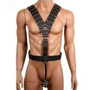 Bdsm Bondage Leather Men Chastity Belt Strapon Pants Adult Games With Cock Cage For Men's Lock Penis Panties Sex Toys