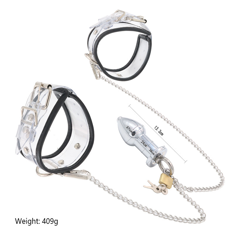 Leather Bdsm Handcuffs With Adjustable Bondage Restraints And Durable Metal Anal Plug For Adult Couples Games Erotic Slave Sextoy - 2