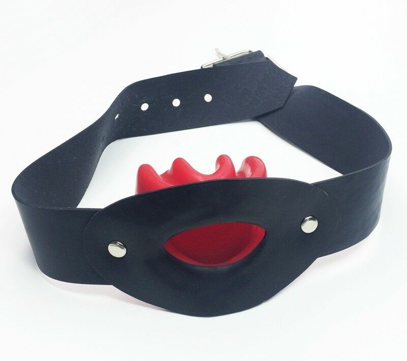 Red Black Latex Bondage Gag Open Mouth Bite Head Harness Restraints For Bdsm Play - 4