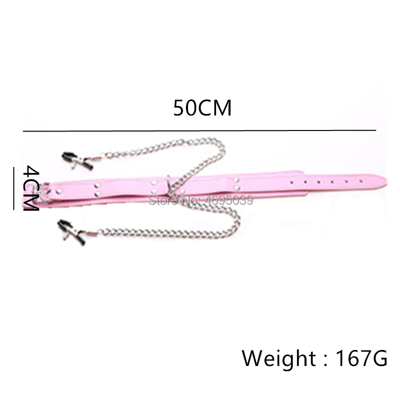 Erotic Bdsm Leather Bondage Kit With Metal Chains Nipple Clamps Neck Collars For Couples Play - 2