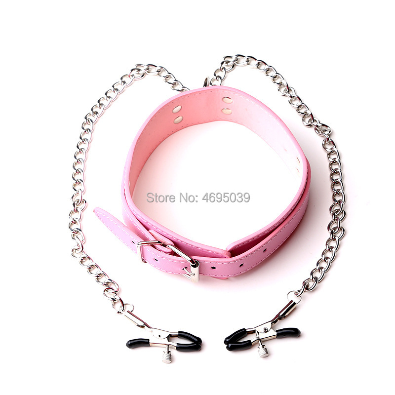 Erotic Bdsm Leather Bondage Kit With Metal Chains Nipple Clamps Neck Collars For Couples Play - 6