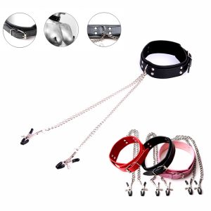 Sexy Bdsm Bondag Metal Chains Nipple Clamps Adult Games For Couples Clips Leather Neck Collars Flirt Sex Toys Slave Play - 2