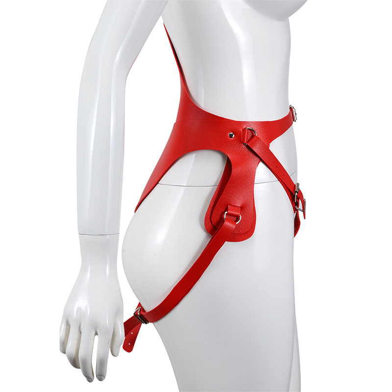 Plus Size Red Leather Bdsm Bondage Pants Adjustable Femdom Sexy Harness Panties Alternative Sex Clothing - 3