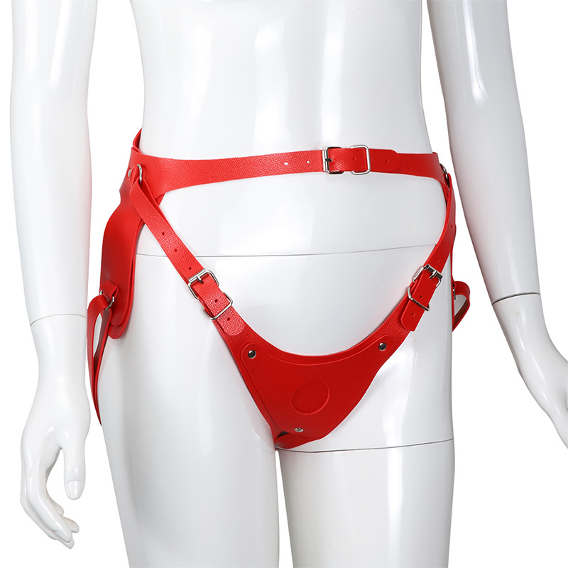 Plus Size Red Leather Bdsm Bondage Pants Adjustable Femdom Sexy Harness Panties Alternative Sex Clothing - 7