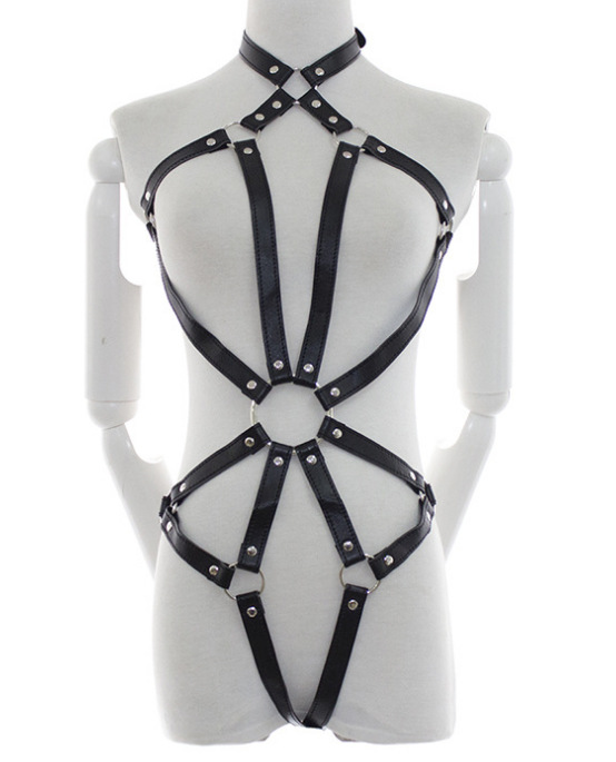 Womens Adjustable Leather Harness Belt Body Bondage Lingerie For Club Festival Dance Party Goth Style Top Cage Chest Belts - 4