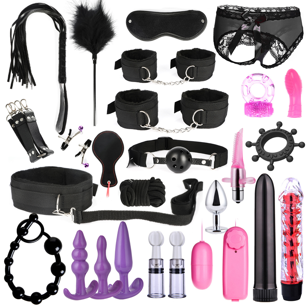 26piece Ultimate Mens Pleasure Set Masturbator Bondage Handcuffs Whip Mouth Gag Anal Vibrator Lingerie - 1