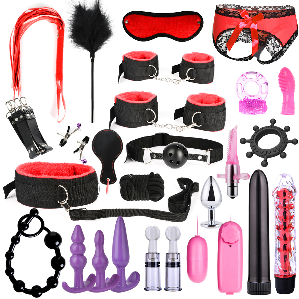 26piece Ultimate Mens Pleasure Set Masturbator Bondage Handcuffs Whip Mouth Gag Anal Vibrator Lingerie - 2