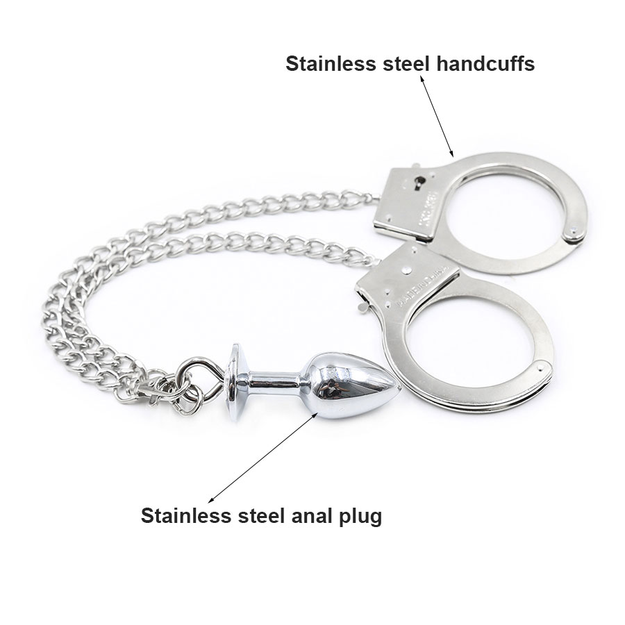 Stainless Steel Bdsm Bondage Set Handcuffs Anal Plug Erotic Adult Sex Game Toys For Men Women Couples - 3