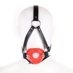 Strap On Rubber Leather Open Mouth Oral Fetish Slave Bdsm Ring Harness Lips Gag For Couples Adults