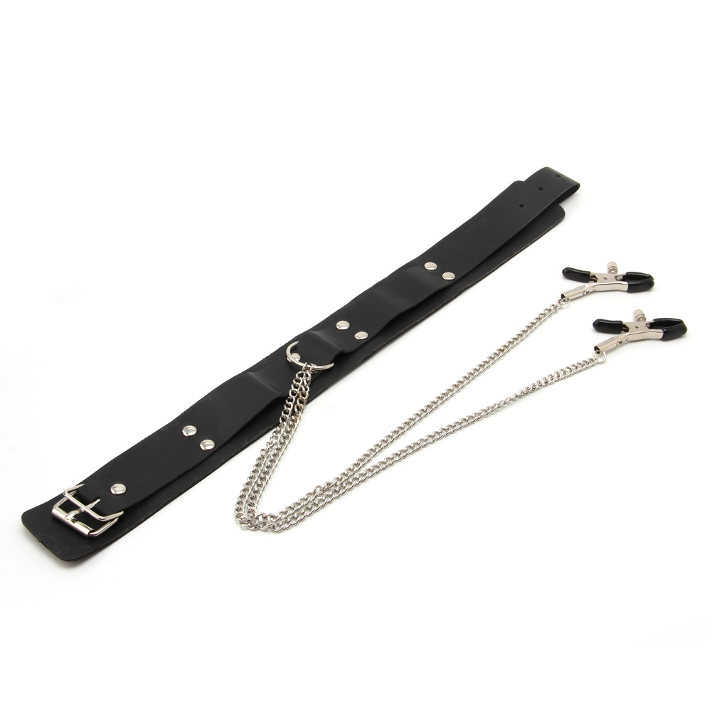 Bdsm Cosplay Adult Games Pu Leather Slave Collar Nipple Clamps Sex Toys For Sensual Roleplay - 1