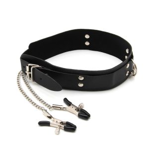 Sex Toys Slave Collar Nipple Clamps Pu Leather Necklace Bdsm Cosplay Adult Games