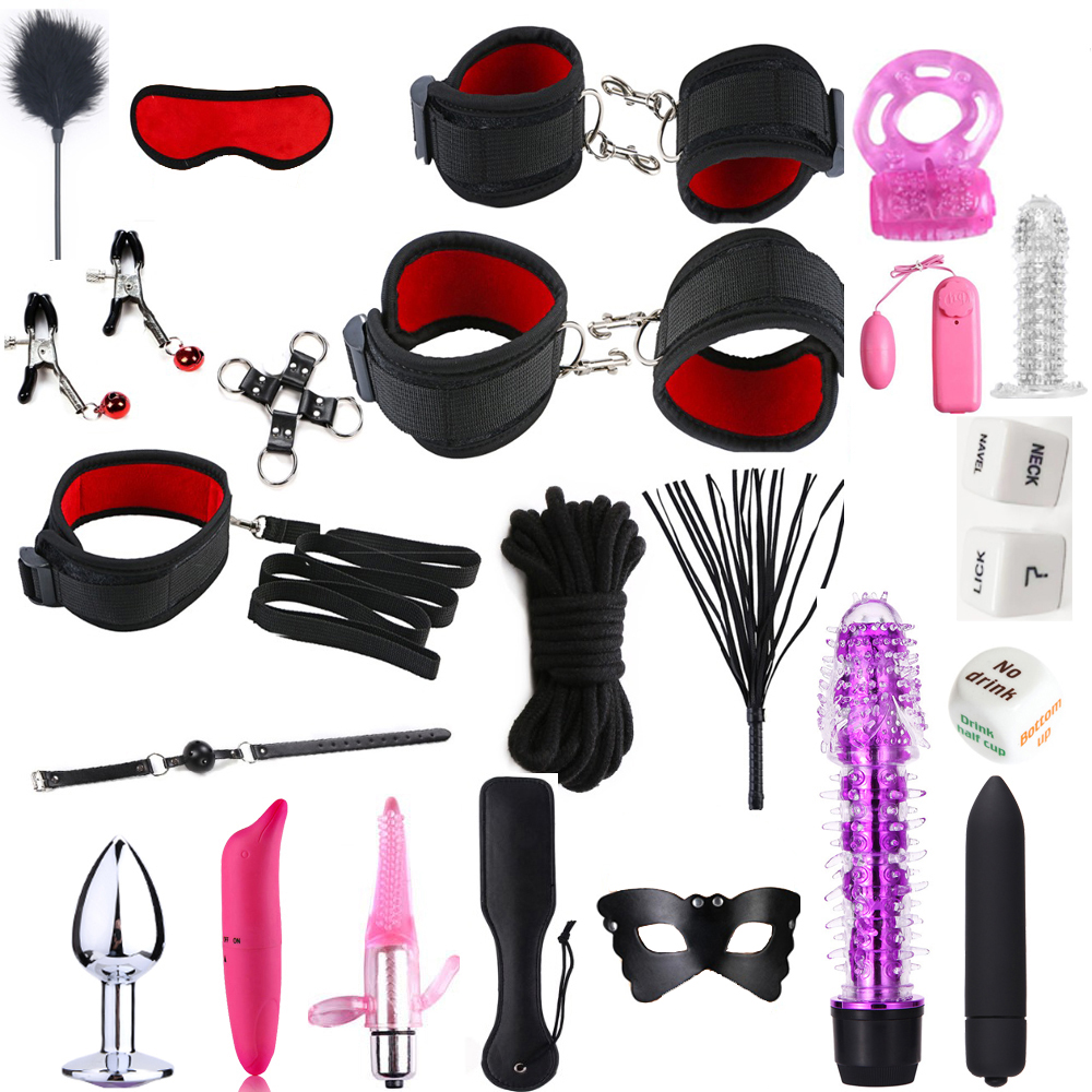 23pcs Ultimate Bdsm Bondage Kit With Handcuffs Whip Mouth Gag Bead Anal Vibrator For Adult Couples Play - 16