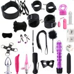 23pcs Adult Games Handcuffs Whip Mouth Gag Butt Plug Bdsm Bondage Set Bead Anal Vibrator Sex Toys Kit For Couples