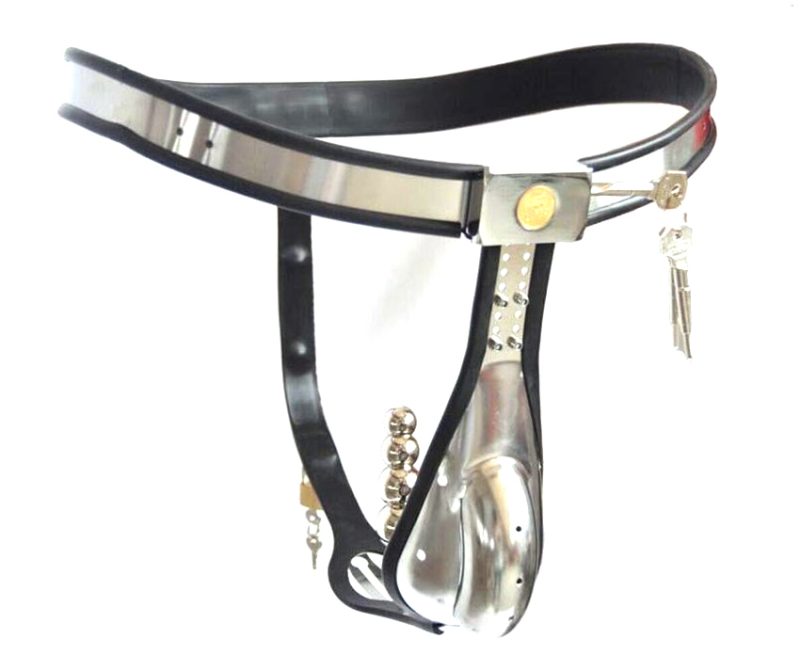 Male Chastity Belt Stainless Steel T Type With Removable Anal Bead Plug Master Slave Lockable Penis Restraint Device