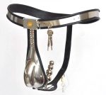 Male Chastity Belt Stainless Steel T Type With Removable Anal Bead Plug Master Slave Lockable Penis Restraint Device - 3