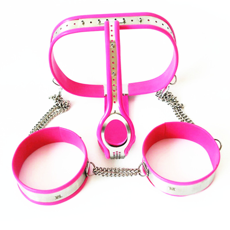Womens Pink Chastity Belt With Thigh Rings Stainless Steel Analvaginal Plug Erotic Restraints Pants Toy G57 - 3