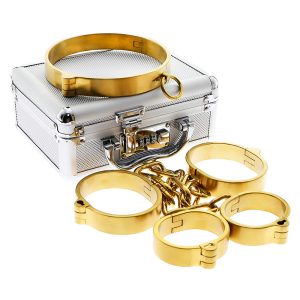 Gold Bdsm Bondage Restraint Set Kit Handcuffs Ankle Cuff For Couple Stainless Steel Sm Fetish Toys Slave Tools
