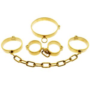 Gold Bdsm Bondage Restraint Set Kit Handcuffs Ankle Cuff For Couple Stainless Steel Sm Fetish Toys Slave Tools - 2