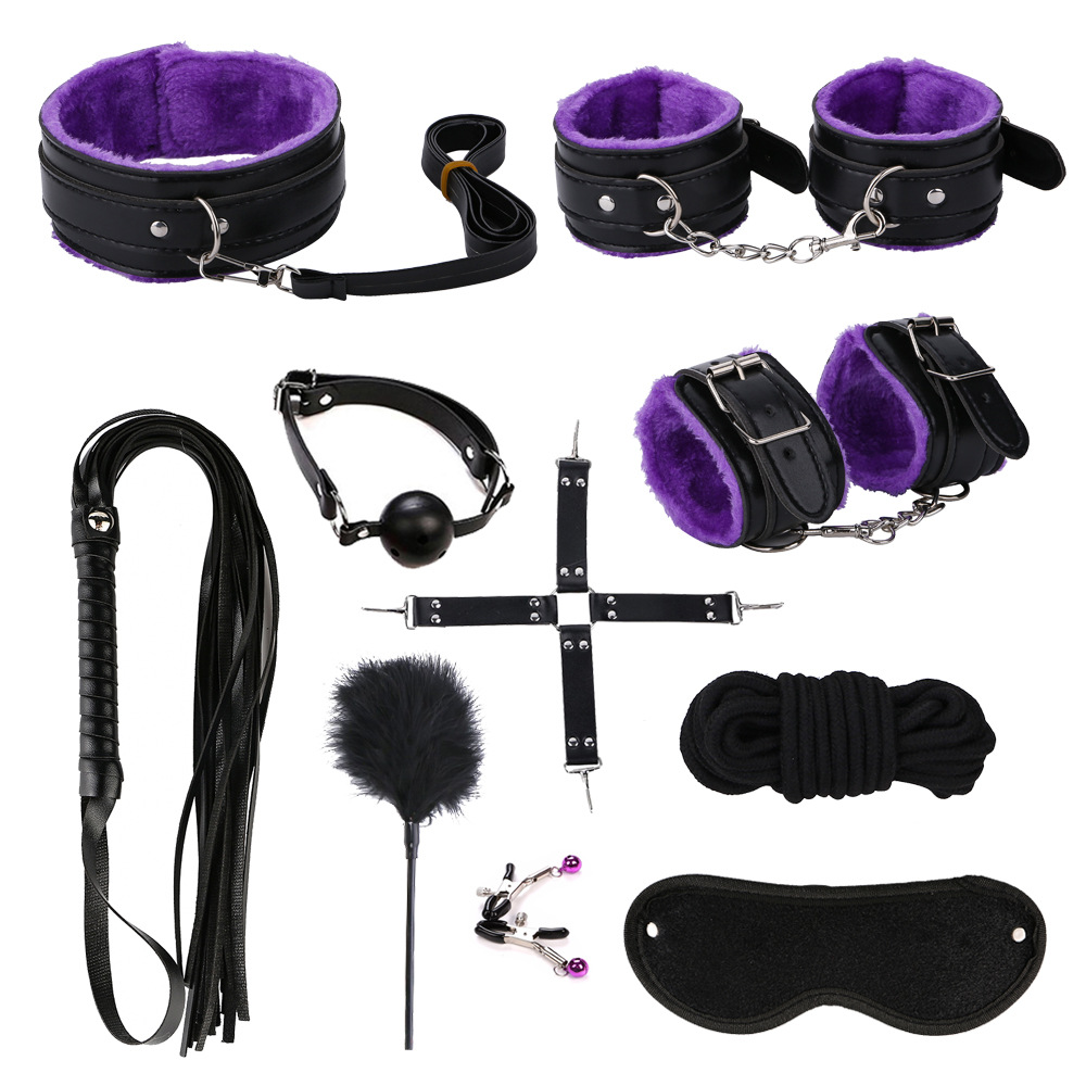 10piece Adult Intimacy Kit Bdsm Handcuffs Plush Leather Set Couples Sensual Play Orgasm Enhancer - 1