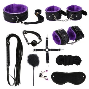 10-piece Set Adult Sex Toys Alternative Sm Bundled Handcuffs Couple Flirting Leather Plush Stimulating Orgasm
