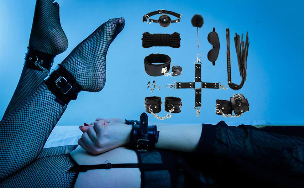 Deluxe 10piece Furry Pu Leather Bed Restraint Bondage Set For Couples Beginners Kinky Play Toys - 1