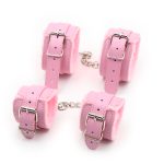 Bdsm Bondage Adjustable Pu Leather Plush Pink Handcuffs Footcuffs Ankle Cuffs Slave Restraints Sex Adult Flirting Toy For Woman
