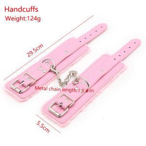 Bdsm Bondage Adjustable Pu Leather Plush Pink Handcuffs Footcuffs Ankle Cuffs Slave Restraints Sex Adult Flirting Toy For Woman - 2