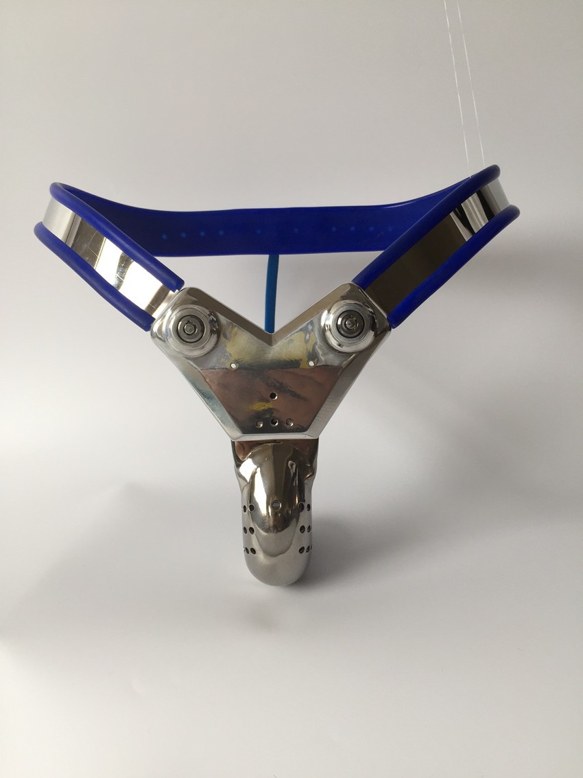 316 Stainless Steel Male Chastity Belt Blue Adjustable Penis Cage Secure Locking Bondage Sex Toy For Men - 1