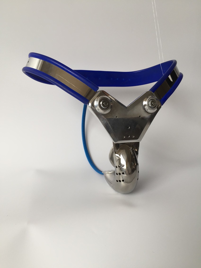 316 Stainless Steel Male Chastity Belt Blue Adjustable Penis Cage Secure Locking Bondage Sex Toy For Men - 3