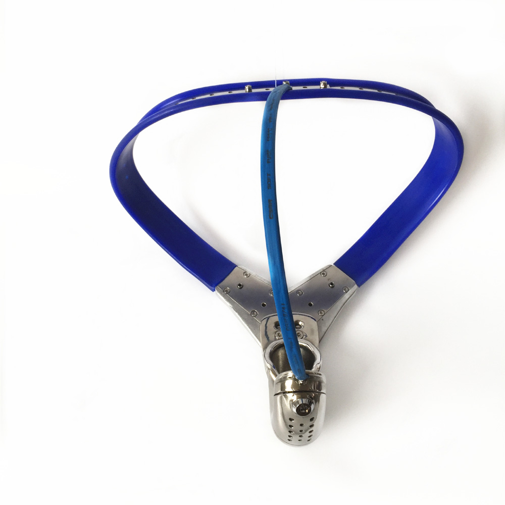 316 Stainless Steel Male Chastity Belt Blue Adjustable Penis Cage Secure Locking Bondage Sex Toy For Men - 4