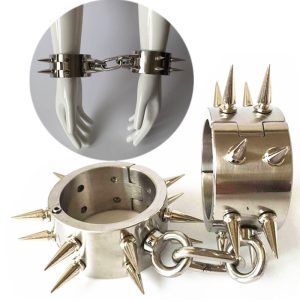 Stainless Steel Hand Leg Ankle Cuffs Shackles With Barbed Lock Bracelet Bdsm Slave Restraint Device Sex Products For Men G6-20
