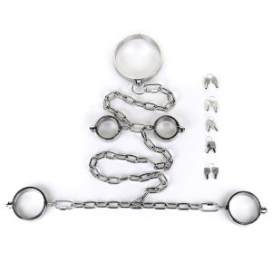 Stainless Steel Bondage Kit Handcuffs For Sex Collar Restraints With Lock Game Bdsm Toys