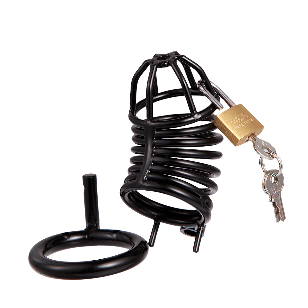 Black Steel Male Chastity Cage Penis Restraint Device Metal Cock Lock Ring Erotic Sex Toys For Men - 7