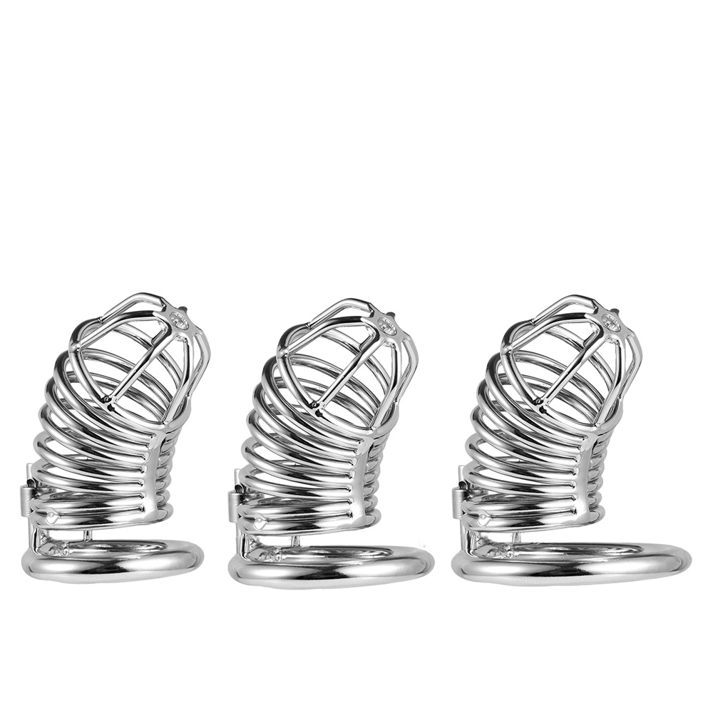 Black Steel Male Chastity Cage Penis Restraint Device Metal Cock Lock Ring Erotic Sex Toys For Men - 5