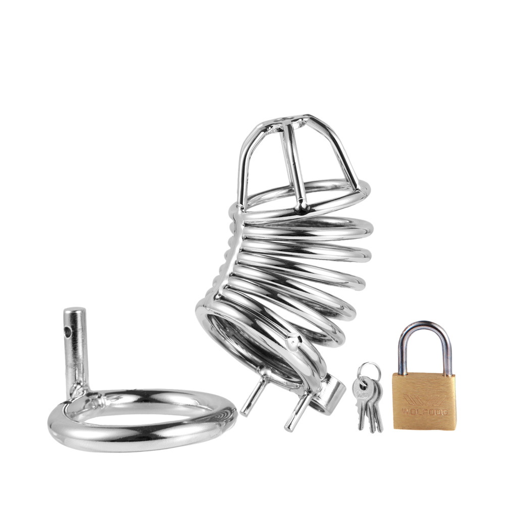 Black Steel Male Chastity Cage Penis Restraint Device Metal Cock Lock Ring Erotic Sex Toys For Men - 2